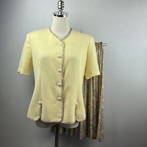 Pablo Collection 2 Piece Skirt/Jacket Pleated Skirt Short Slv Jkt VTG USA Sz 8P